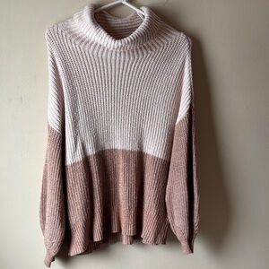 American Eagle Cozy Neutral Two-Tone Turtleneck Sweater